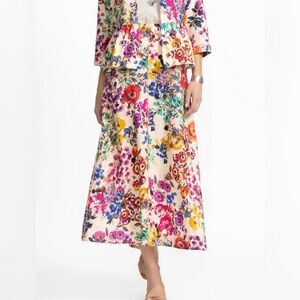 NWT $175 JOHNNY WAS Long Multicolor 100% Linen Skirt Large